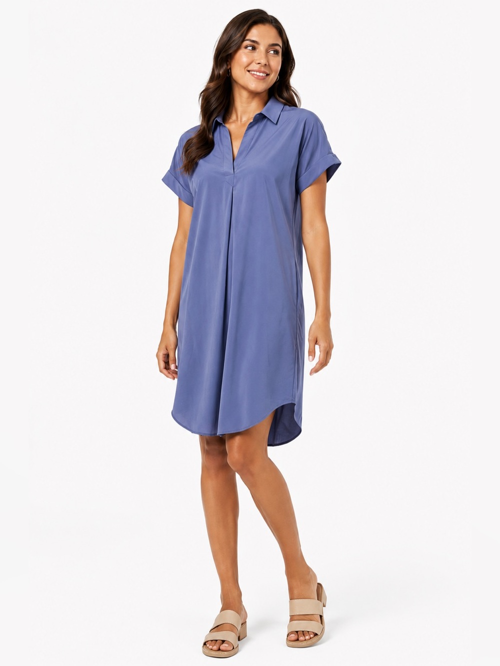 Indyeva Blue Collared Shift Dress Medium | Travel Casual Athleisure